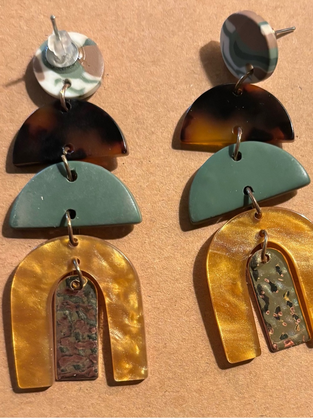 Mixed Stone Arch Drop Earrings in Green and Gold